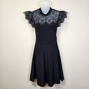 Shoshanna Sandra Dress Black Womens Whimsigoth Formal Designer Mini Pleated M